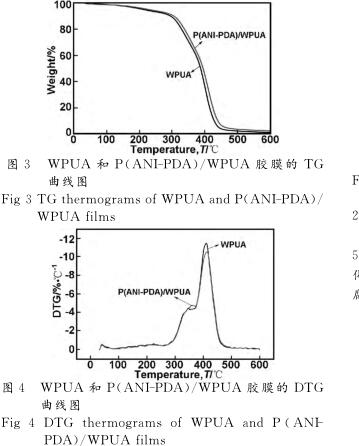 ＷＰＵＡ 和 Ｐ （ ＡＮＩ － ＰＤＡ ）／ ＷＰＵＡ 膠膜的 ＴＧ 曲線圖